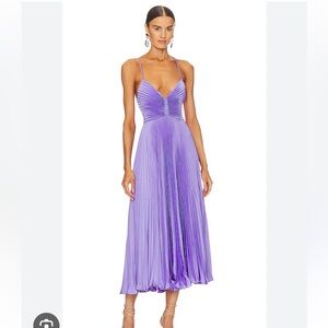 NWT A.L.C. Gemini Dress Bellflower Purple Satin Lilac Pleated Dress